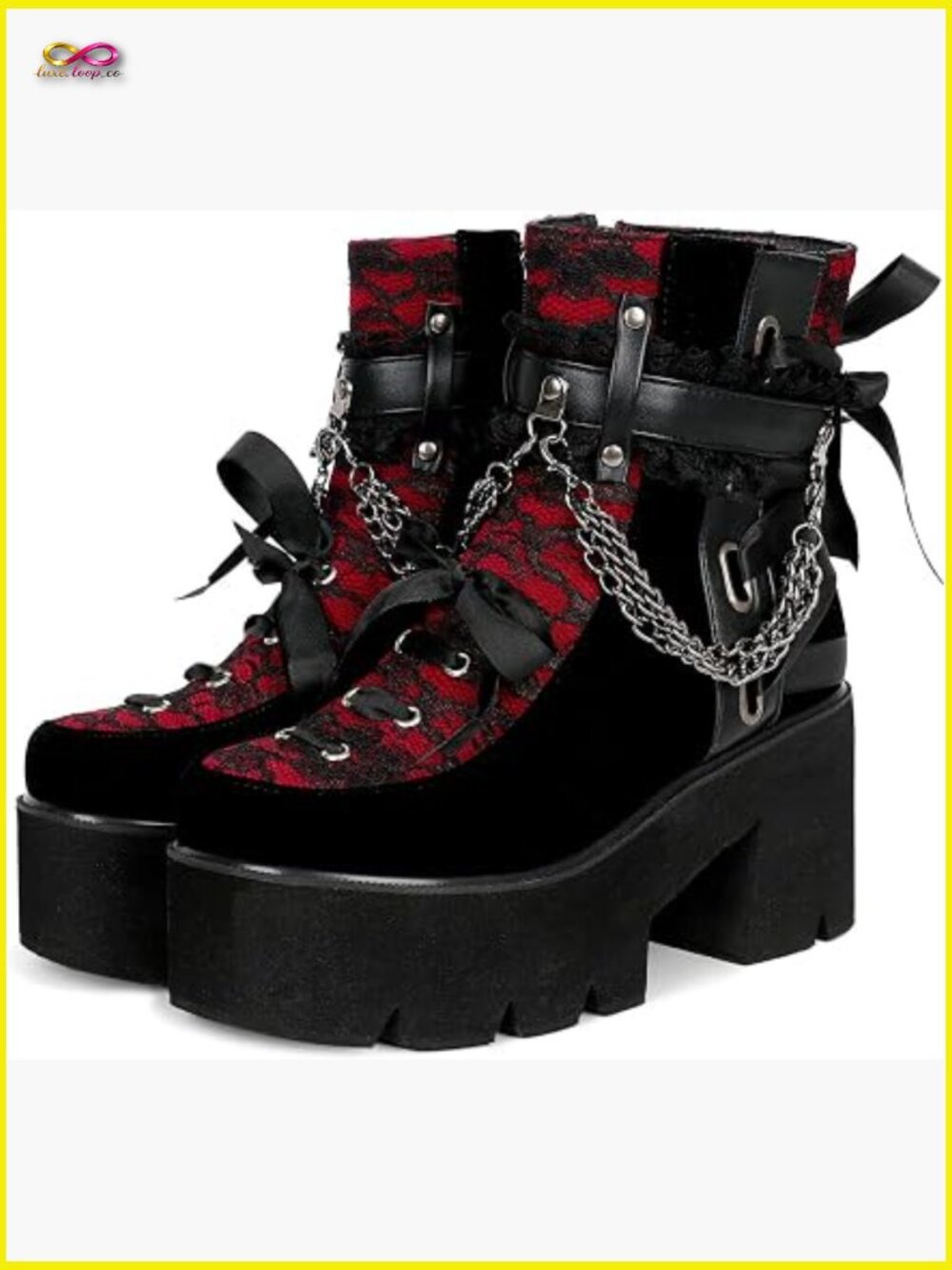 Victorian Lace Platform Goth Boots Chunky High Heels Ankle Booties Lace-Up Punk